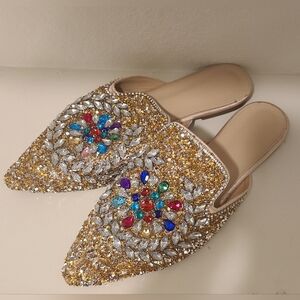 Embellished Multicolor Slip-On Mules